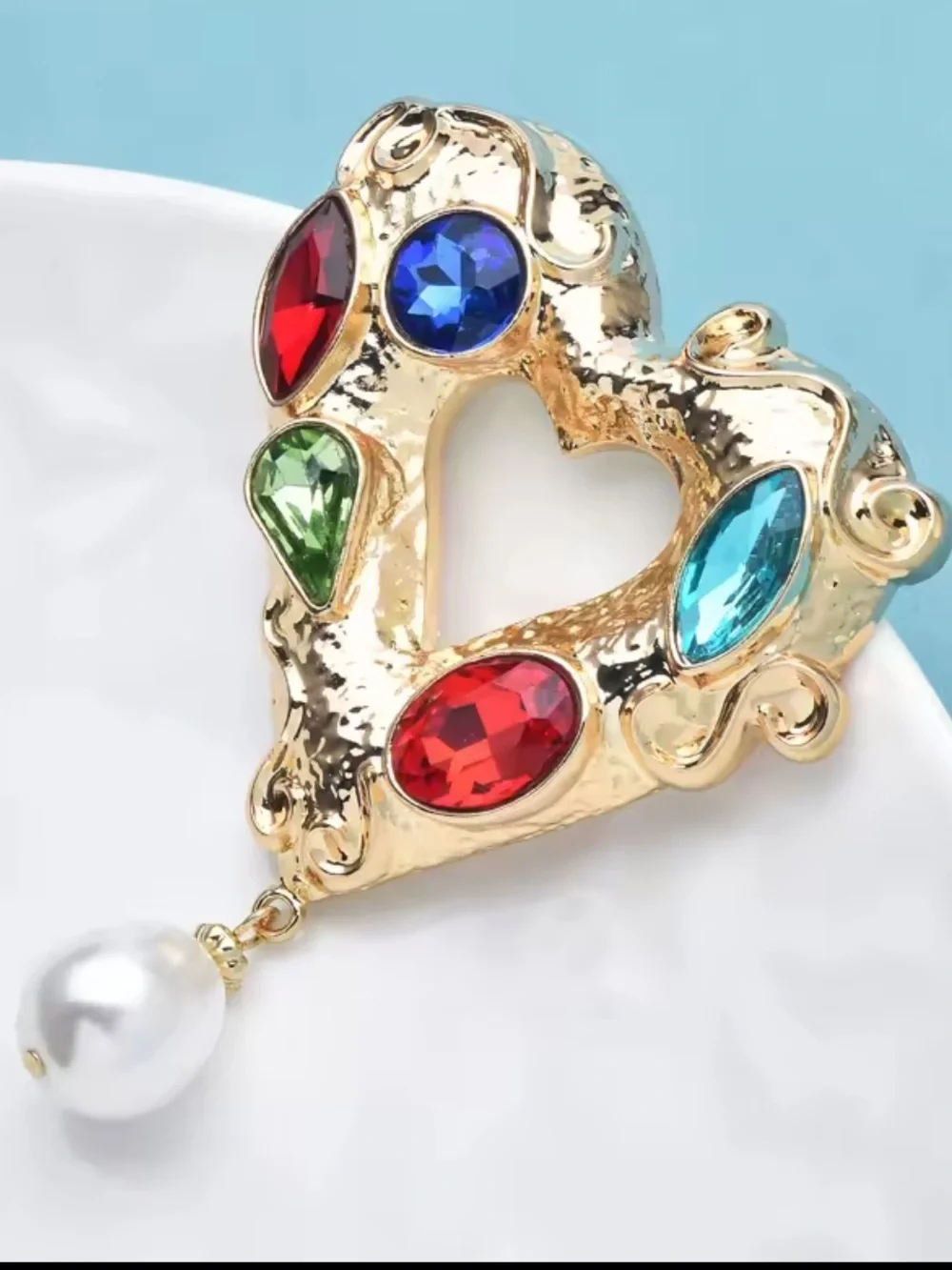 Charming Diamond Heart Gemstone Crystal Brooch